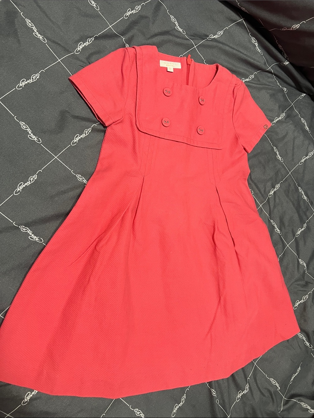 Gucci Bright Coral Fit-and-Flare Short Sleeve Dress
